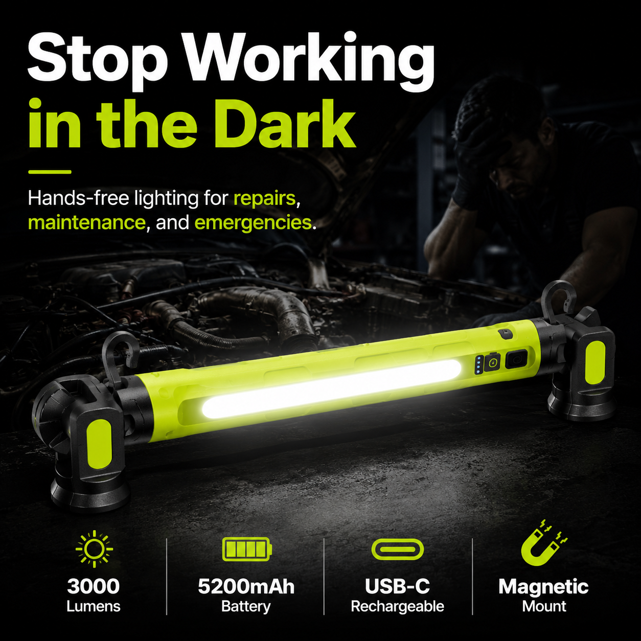 LumaBar™ — The Ultimate Hands-Free Work Light